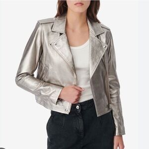 IRO Newhan Asymmetrical Metallic Lamb Leather Biker Jacket FR 38/US Small